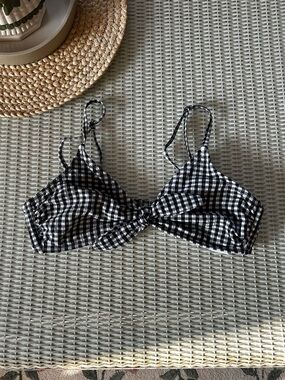 Xhilaration Black and White Gingham Tie-Front Bikini Top